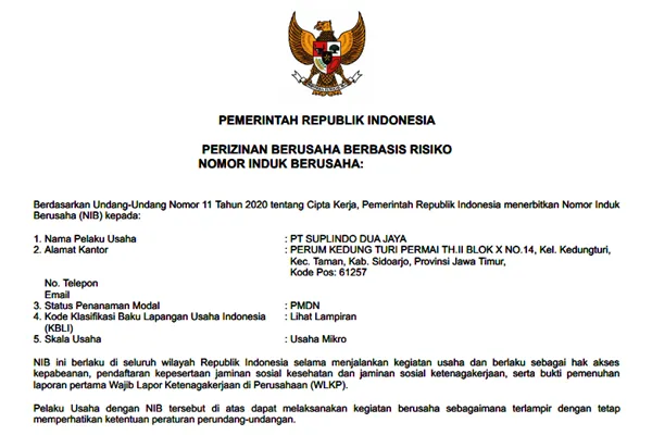 Nomor Induk Berusaha NIB UMKM Perorangan