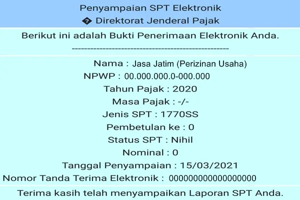 Jasa Penyampaian SPT Elektronik Bukti Penerimaan SPT Elektronik Direktorat Jenderal Pajak